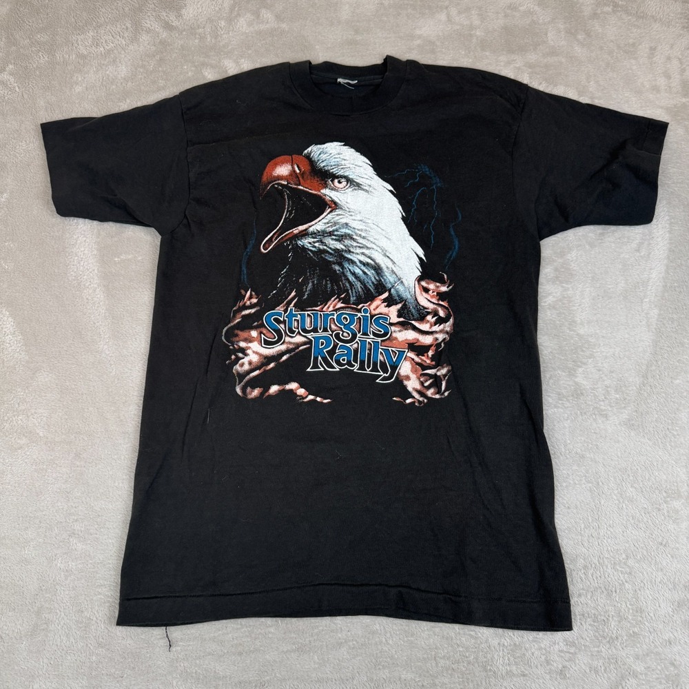 Vintage Sturgis Rally Eagle Shirt‎ Mens L Black Preowned Animal Print Motorcycle